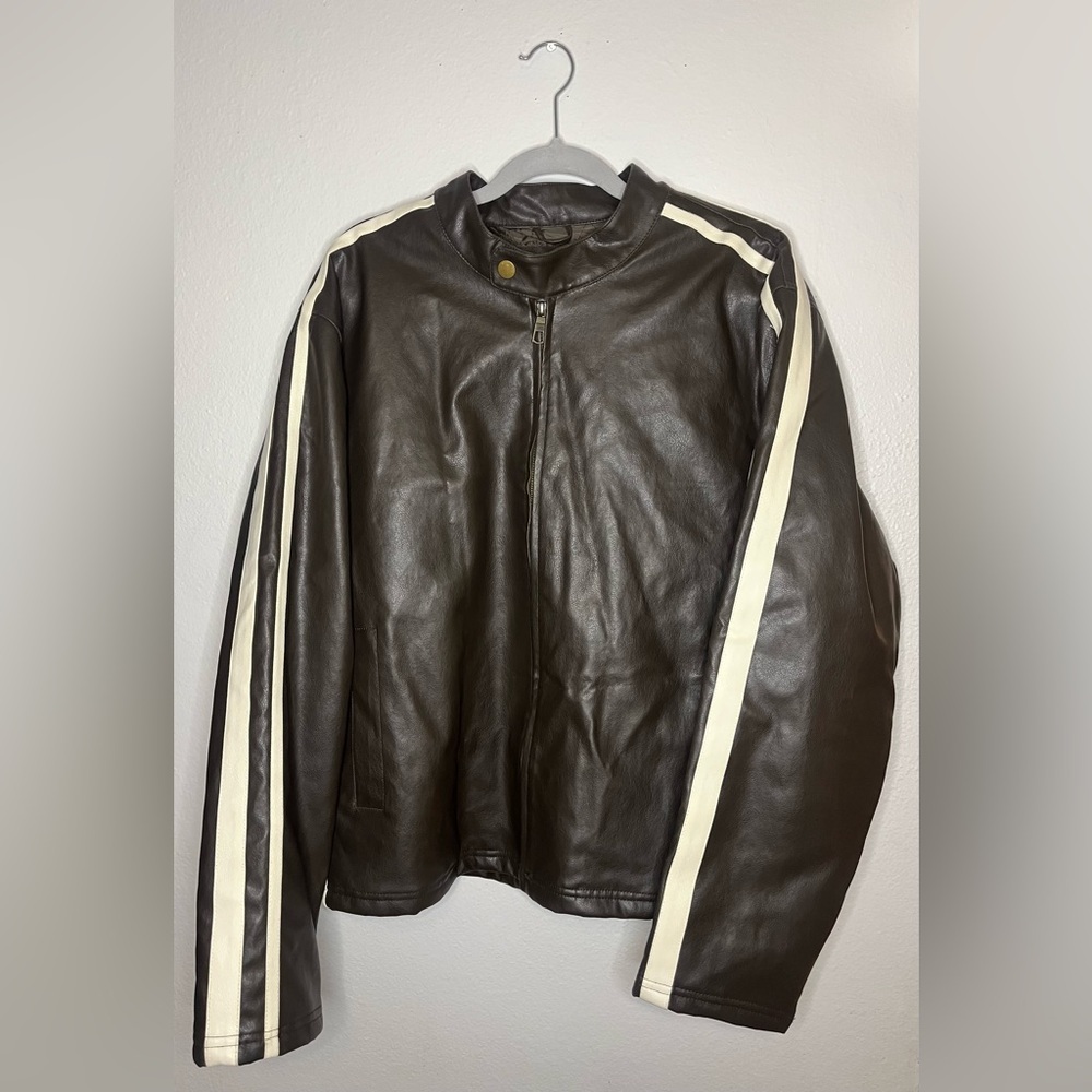 Brave Soul London Faux Leather Moto Jacket – Antique Brown, XL 🧥🤎